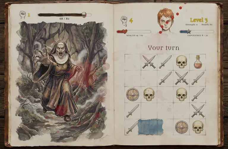 Story scene showing the protagonist advancing deeper into the mist.